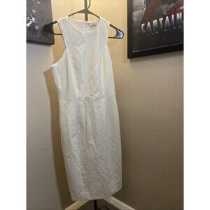 H&M Classic Off White Sleeveless Shift Dress Zippered Size 8